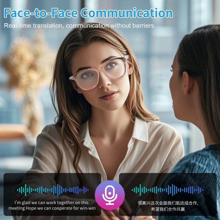 AI Translation Smart Glasses – Real-Time 160+ Languages, Bluetooth 5.3