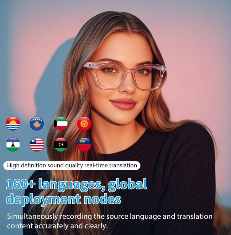 AI Translation Smart Glasses – Real-Time 160+ Languages, Bluetooth 5.3