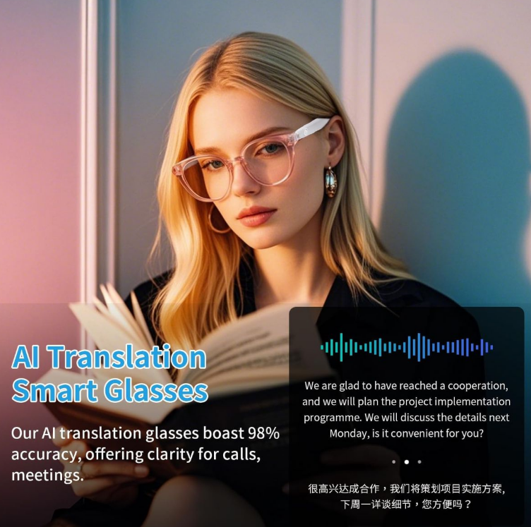 AI Translation Smart Glasses – Real-Time 160+ Languages, Bluetooth 5.3