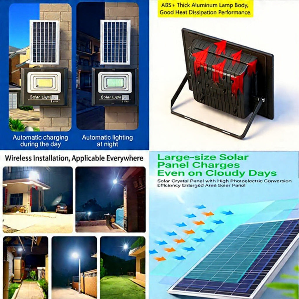 Solar LED Flood Light – IP65 Waterproof, Remote Control, 200W–500W