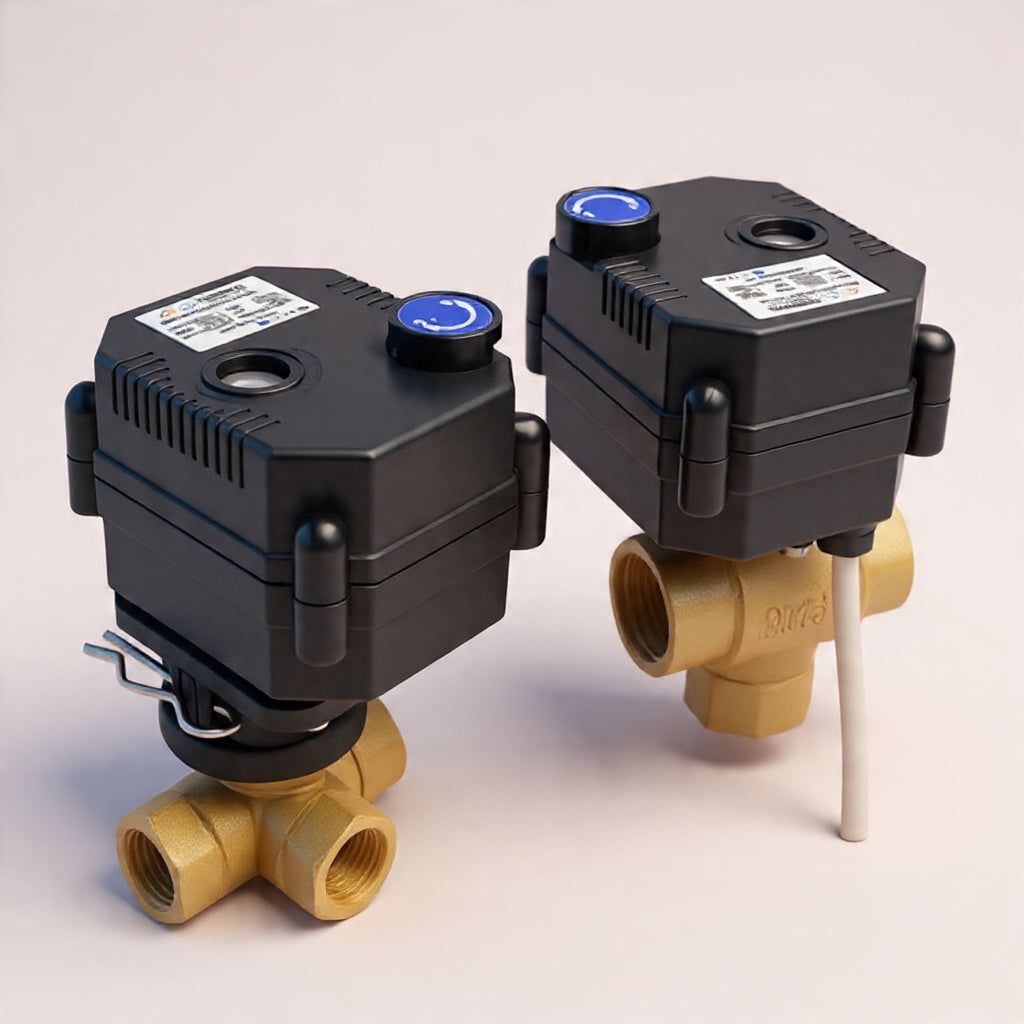 3-Way Motorized Brass Ball Valve – AC220V / DC12V / DC24V