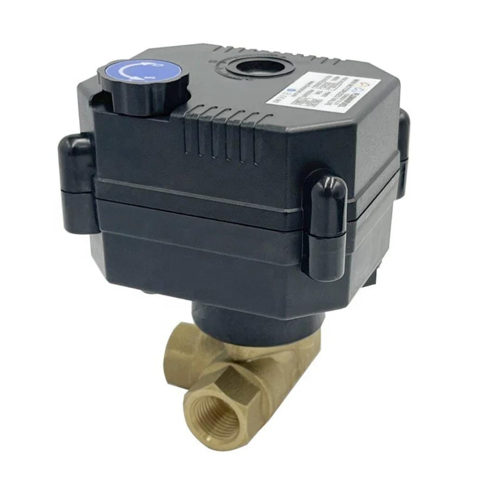 3-Way Motorized Brass Ball Valve – AC220V / DC12V / DC24V