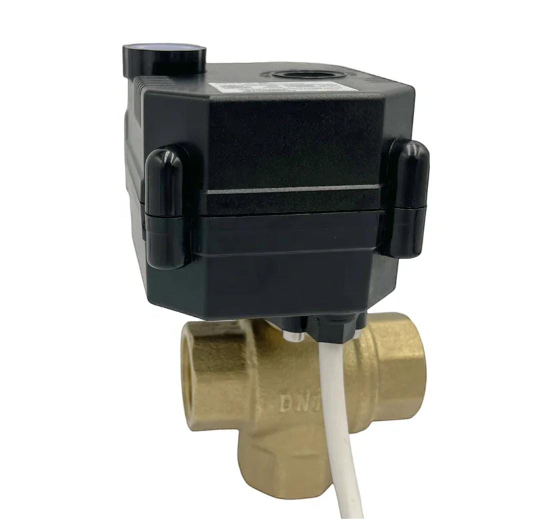 3-Way Motorized Brass Ball Valve – AC220V / DC12V / DC24V
