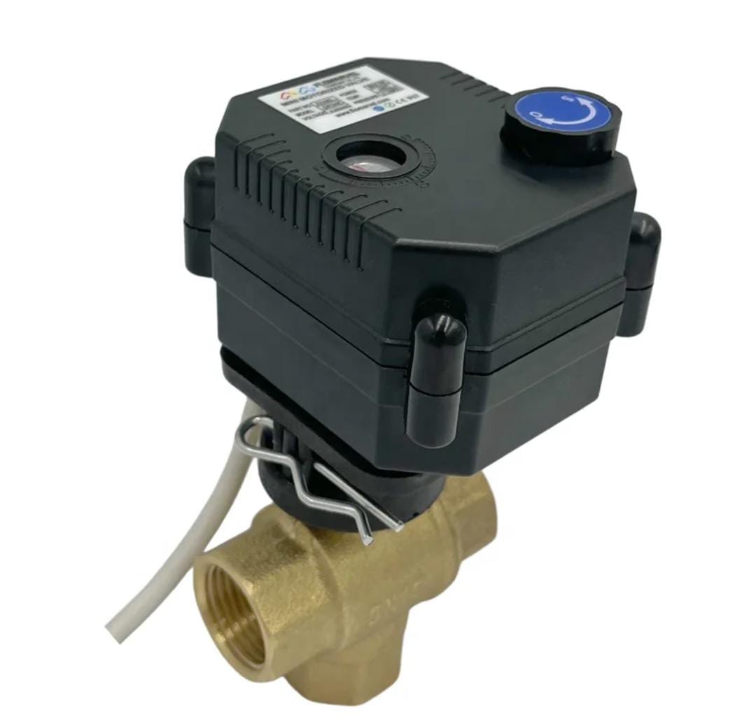 3-Way Motorized Brass Ball Valve – AC220V / DC12V / DC24V