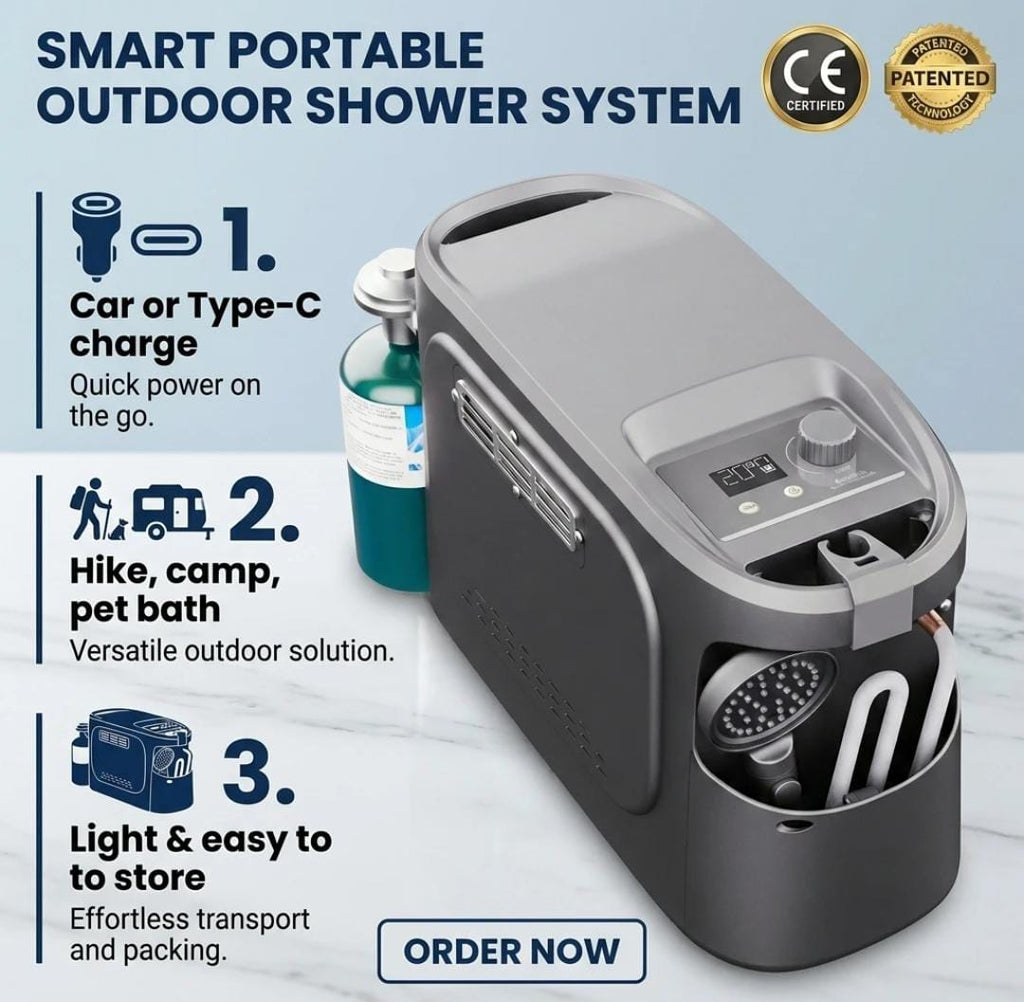 Portable 12V DC/Propane Tankless Camping Shower Heater – RV & Off-Grid