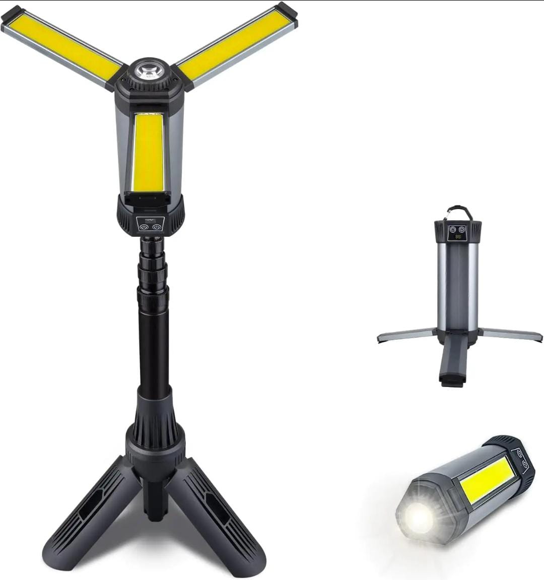 Rechargeable COB LED Work Light – 3-Head, 6000mAh, 2000 Lumens