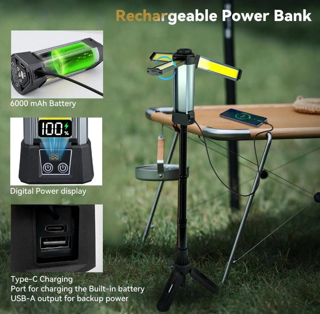 Rechargeable COB LED Work Light – 3-Head, 6000mAh, 2000 Lumens