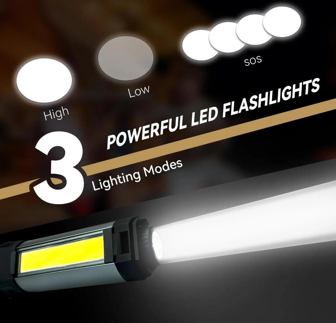 Rechargeable COB LED Work Light – 3-Head, 6000mAh, 2000 Lumens