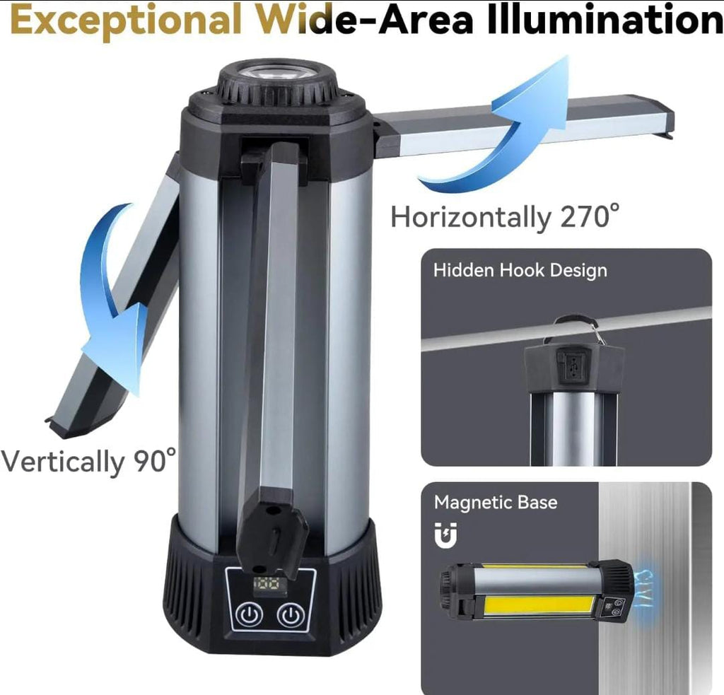 Rechargeable COB LED Work Light – 3-Head, 6000mAh, 2000 Lumens