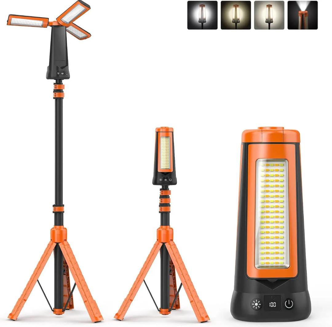 Rechargeable Camping Work Light – Cordless, Dimmable, Detachable Tripod