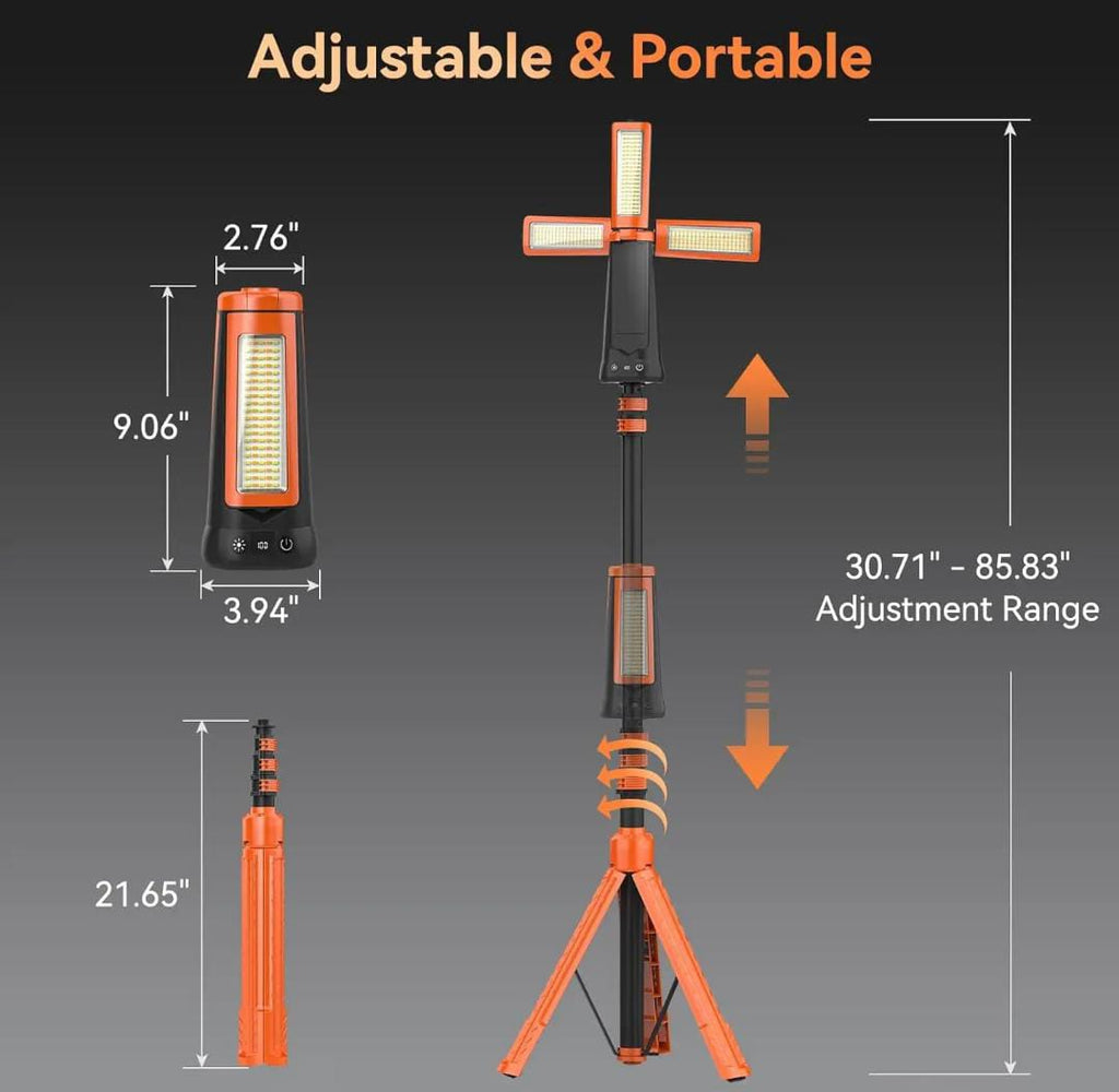 Rechargeable Camping Work Light – Cordless, Dimmable, Detachable Tripod