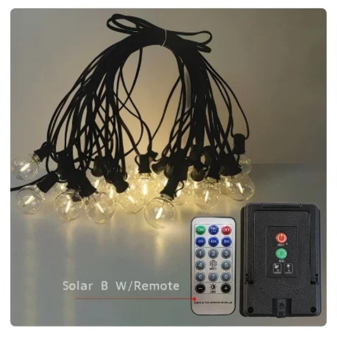 LED Solar G40 String Lights – Retro Filament, IP44, USB Rechargeable
