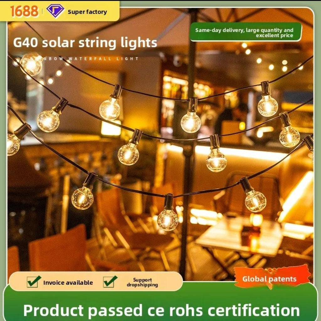 LED Solar G40 String Lights – Retro Filament, IP44, USB Rechargeable