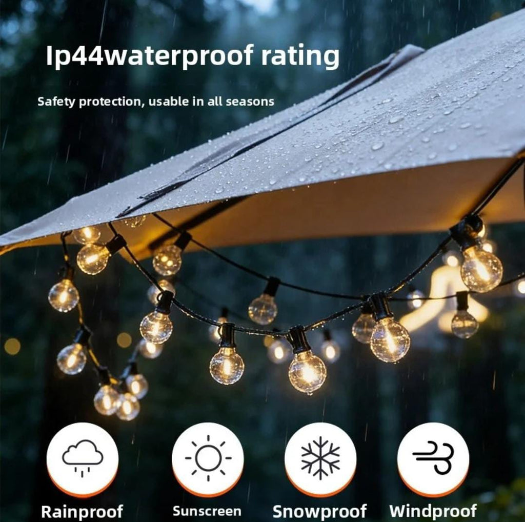 LED Solar G40 String Lights – Retro Filament, IP44, USB Rechargeable