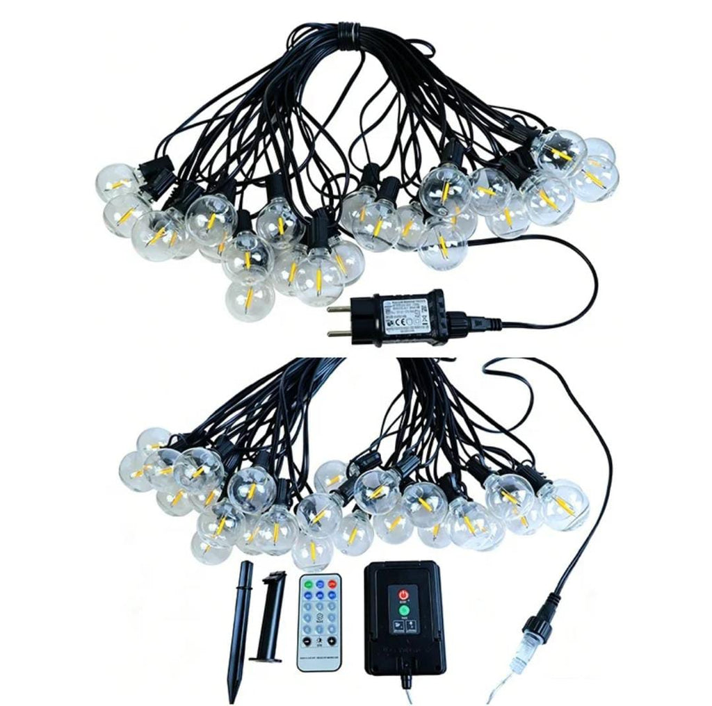 LED Solar G40 String Lights – Retro Filament, IP44, USB Rechargeable