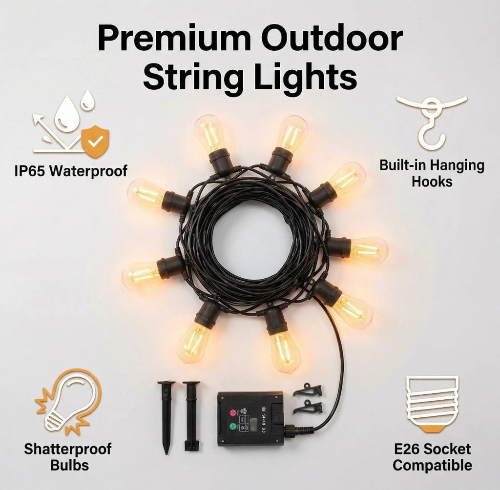 Solar S14 LED Bulb String Light – Waterproof, Remote Control, Outdoor Decor