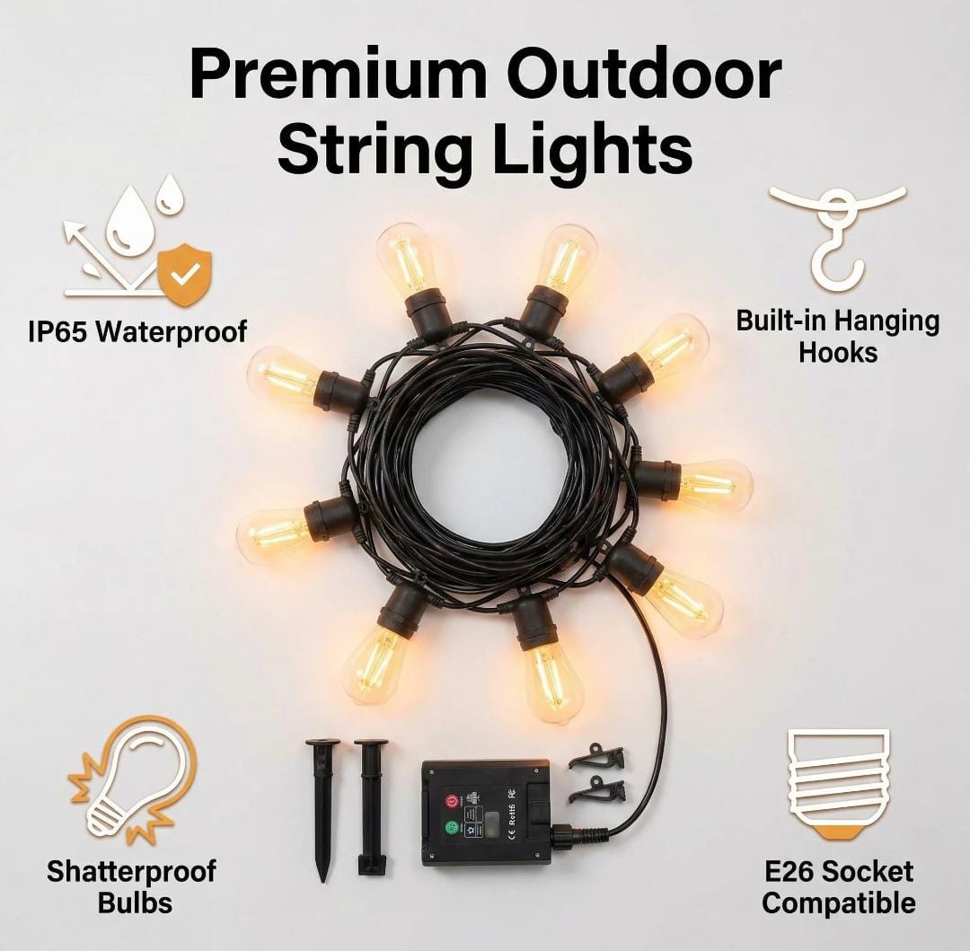 Solar S14 LED Bulb String Light – Waterproof, Remote Control, Outdoor Decor