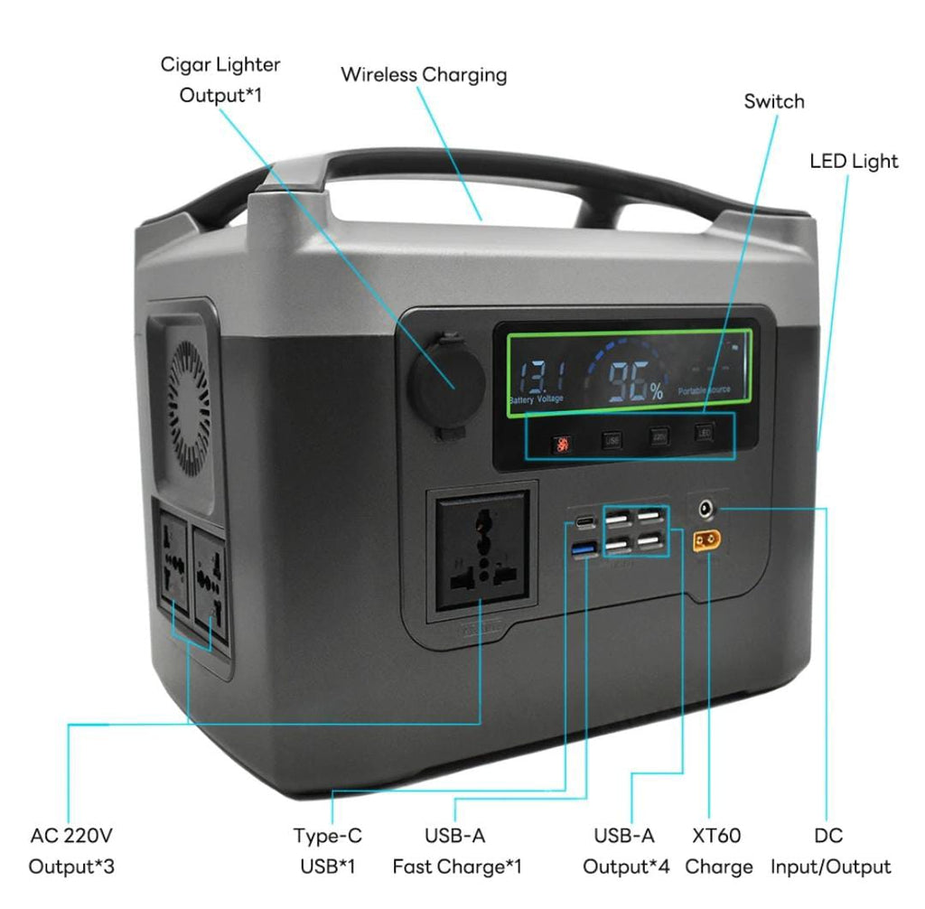 Portable Solar Power Station 500W – LiFePO4, 512Wh, Pure Sine Wave