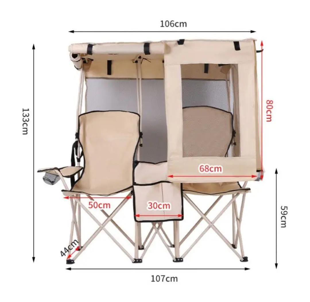 Picnic camping chair with folding double canopy for outdoor activities