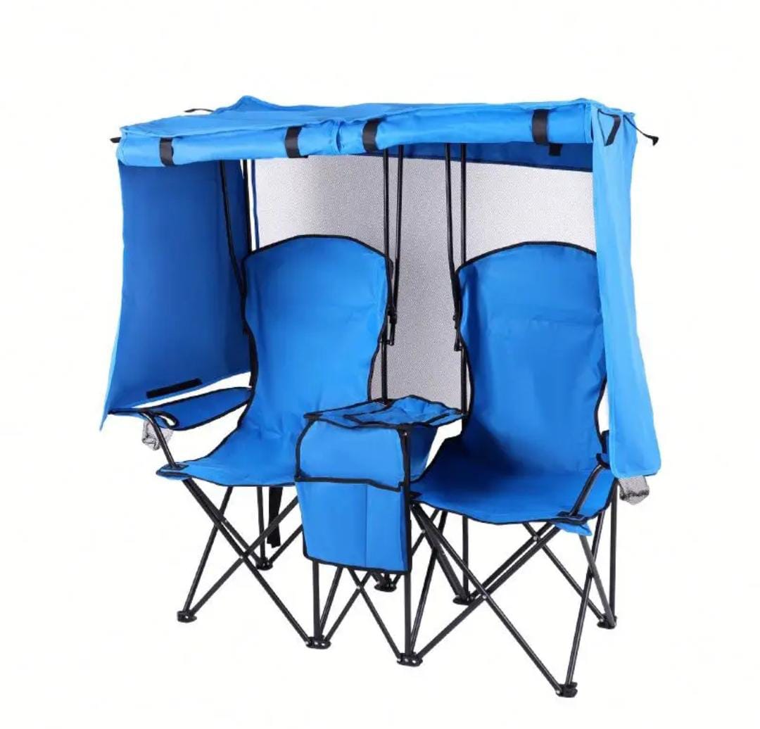 Picnic camping chair with folding double canopy for outdoor activities