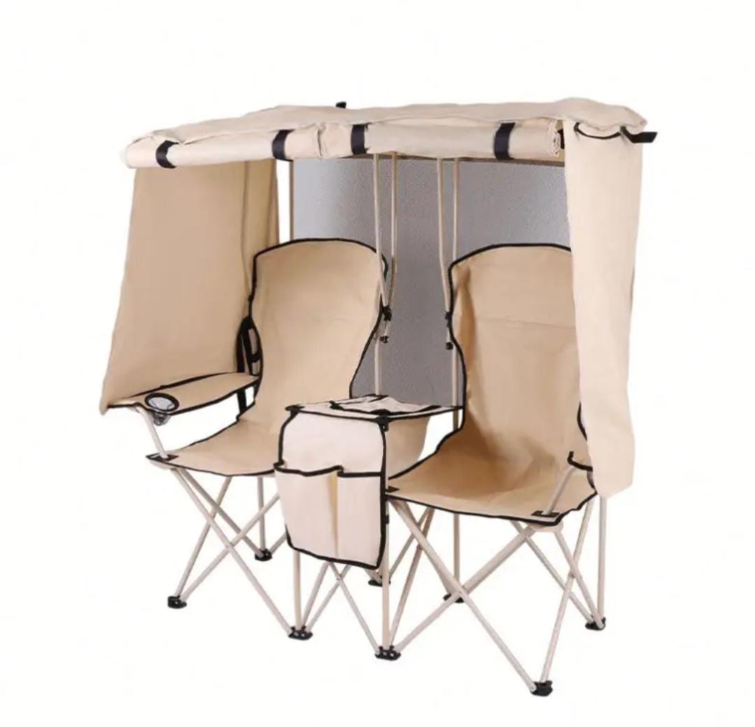 Picnic camping chair with folding double canopy for outdoor activities