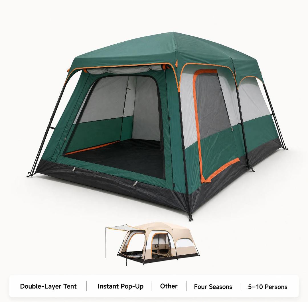 Automatic 2 room-1 hall camping tent waterproof large family outdoor pop up tent 3-12 person silver glue UV protection glamping