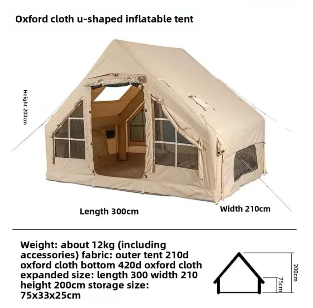 Outdoor camping quick-setup inflatable square single-layer ridge tent travel portable Oxford single door four seasons