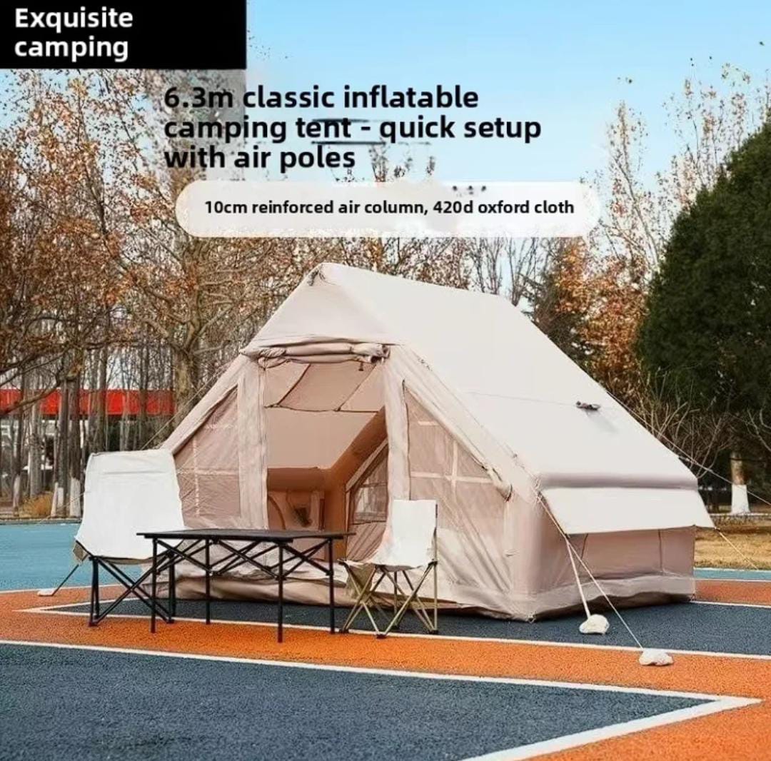 Outdoor camping quick-setup inflatable square single-layer ridge tent travel portable Oxford single door four seasons