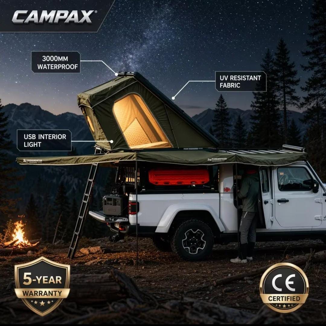 [CAMPAX] Hard shell rooftop tent triangle 2-3P honeycomb auto open UV50 lightweight | Hartschalen dachzelt
