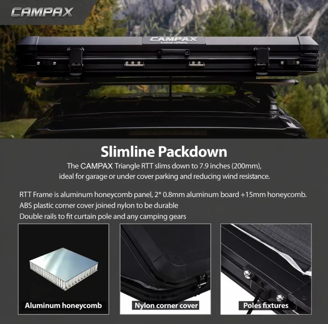 [CAMPAX] Hard shell rooftop tent triangle 2-3P honeycomb auto open UV50 lightweight | Hartschalen dachzelt