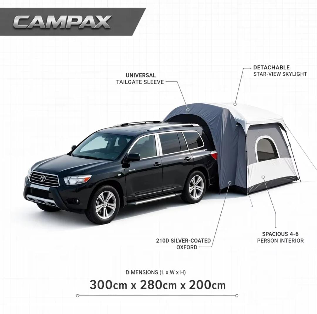 [CAMPAX] SUV tailgate tent 4-6P connectable 210D Oxford waterproof skylight overlanding camping | Heckzelt
