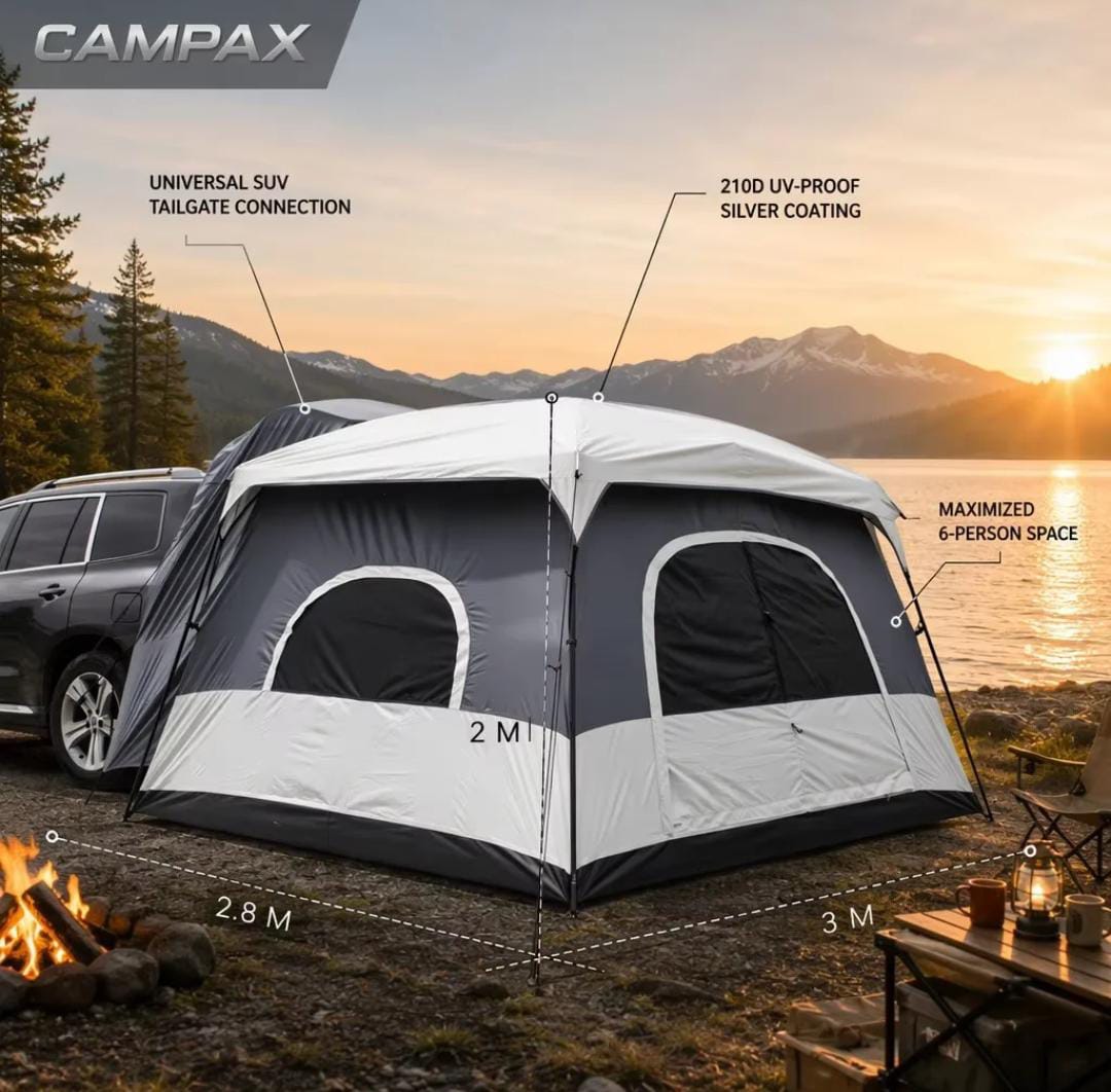 [CAMPAX] SUV tailgate tent 4-6P connectable 210D Oxford waterproof skylight overlanding camping | Heckzelt