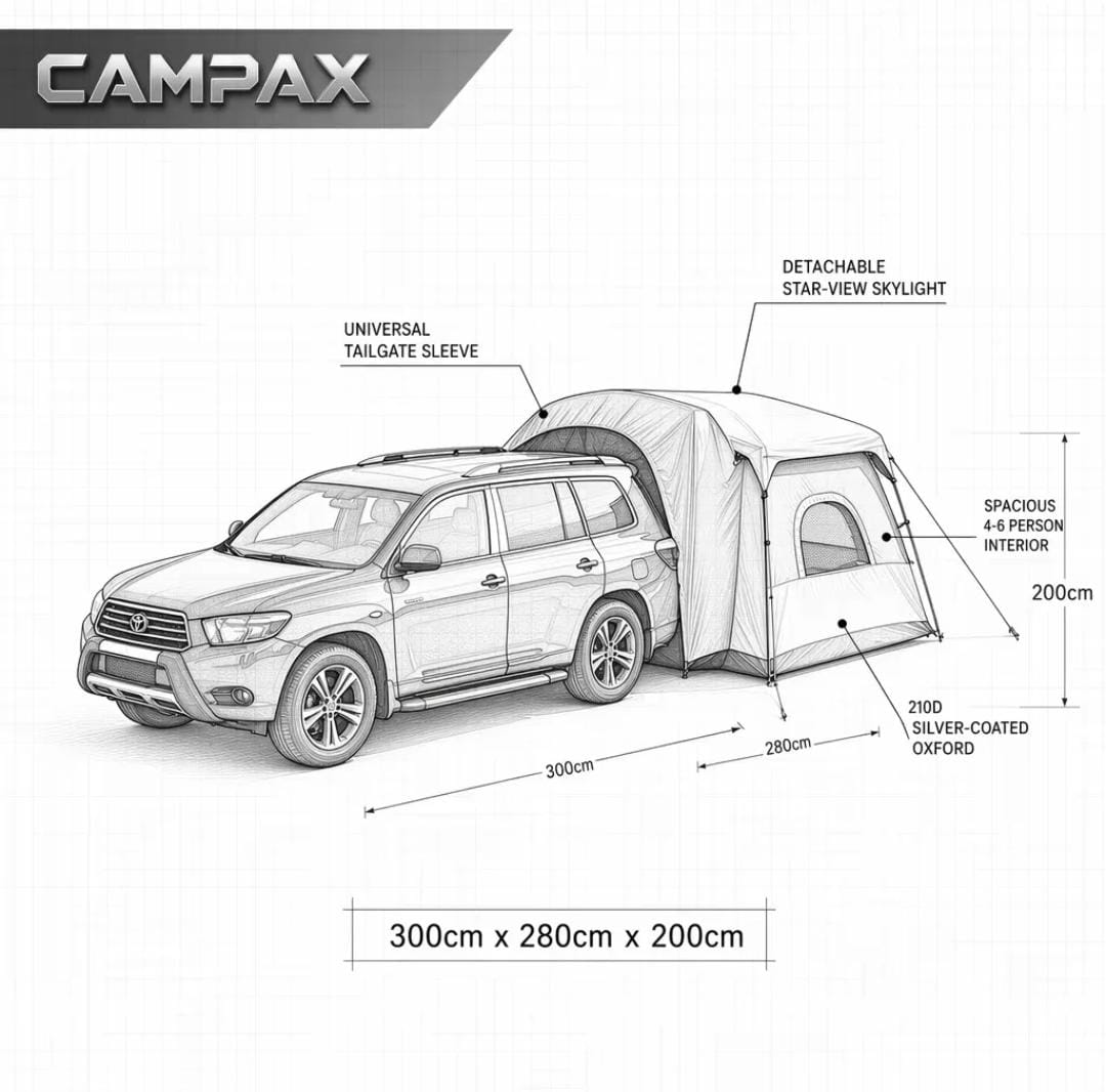 [CAMPAX] SUV tailgate tent 4-6P connectable 210D Oxford waterproof skylight overlanding camping | Heckzelt