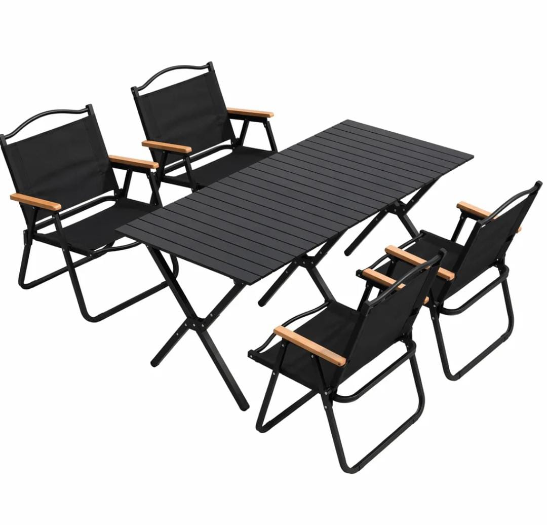 Portable folding camping table with 4 chairs set aluminum lightweight outdoor picnic BBQ  equipment foldable compact