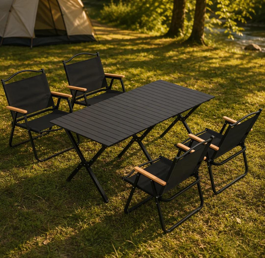 Portable folding camping table with 4 chairs set aluminum lightweight outdoor picnic BBQ  equipment foldable compact