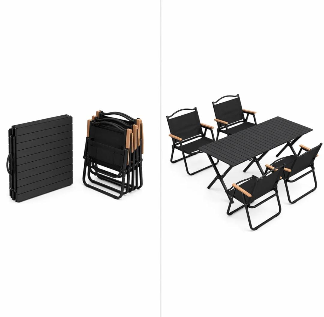 Portable folding camping table with 4 chairs set aluminum lightweight outdoor picnic BBQ  equipment foldable compact