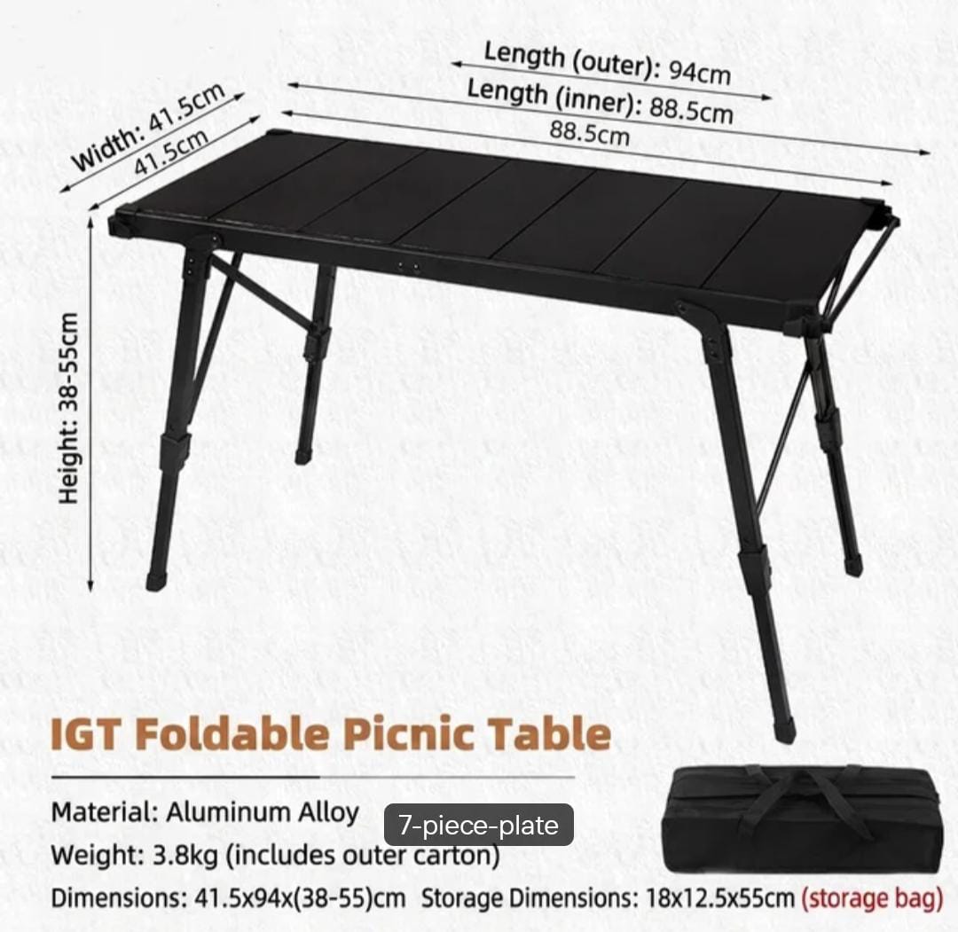 Camping folding table outdoor portable aluminum alloy wood-grain picnic table mesh basket BBQ stove with 6 7 14-piece-plate