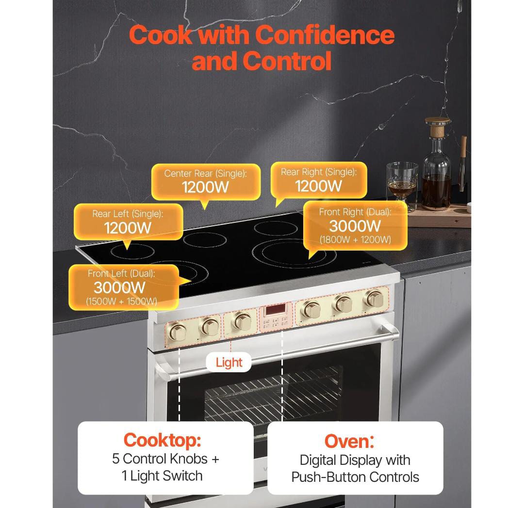 Smart Freestanding 5 Burner Digital Display Ceramic countertop Electric Stove