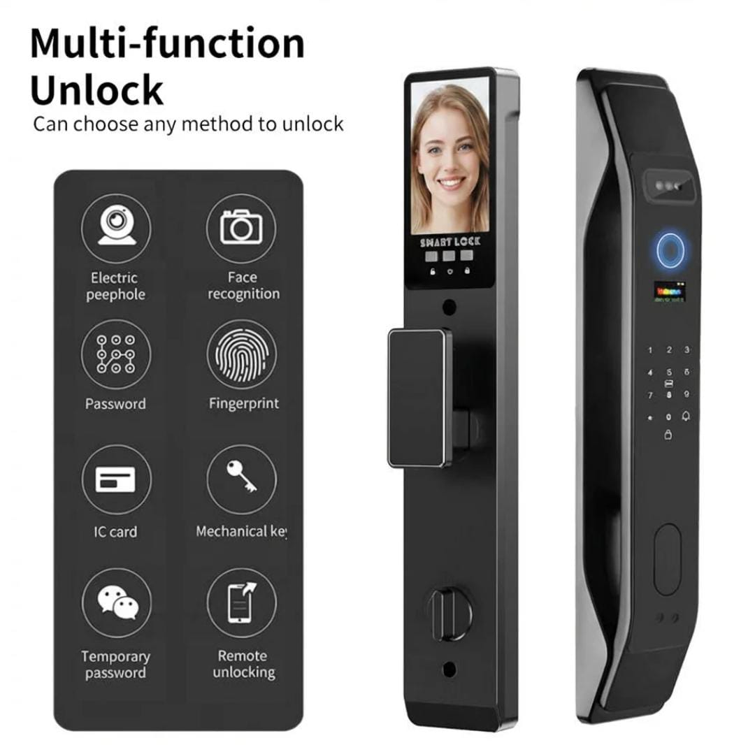 3D Facial Recognition Smart Lock Fully Automatic WiFi TUYA App Digital Password Memory Card Storage Aluminium Alloy For Home
