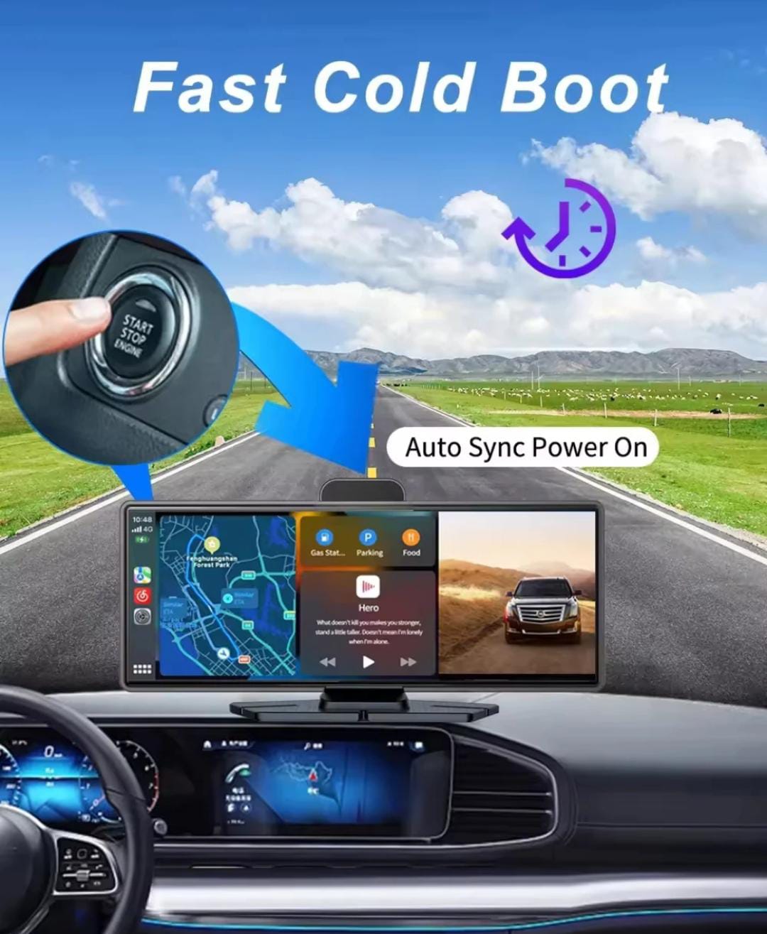 10.26" Portable Wireless Carplay With Wi-Fi BT 4K Dashcam