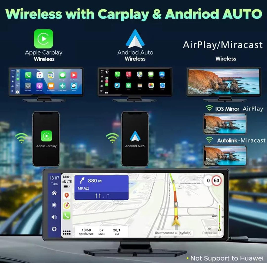 10.26" Portable Wireless Carplay With Wi-Fi BT 4K Dashcam