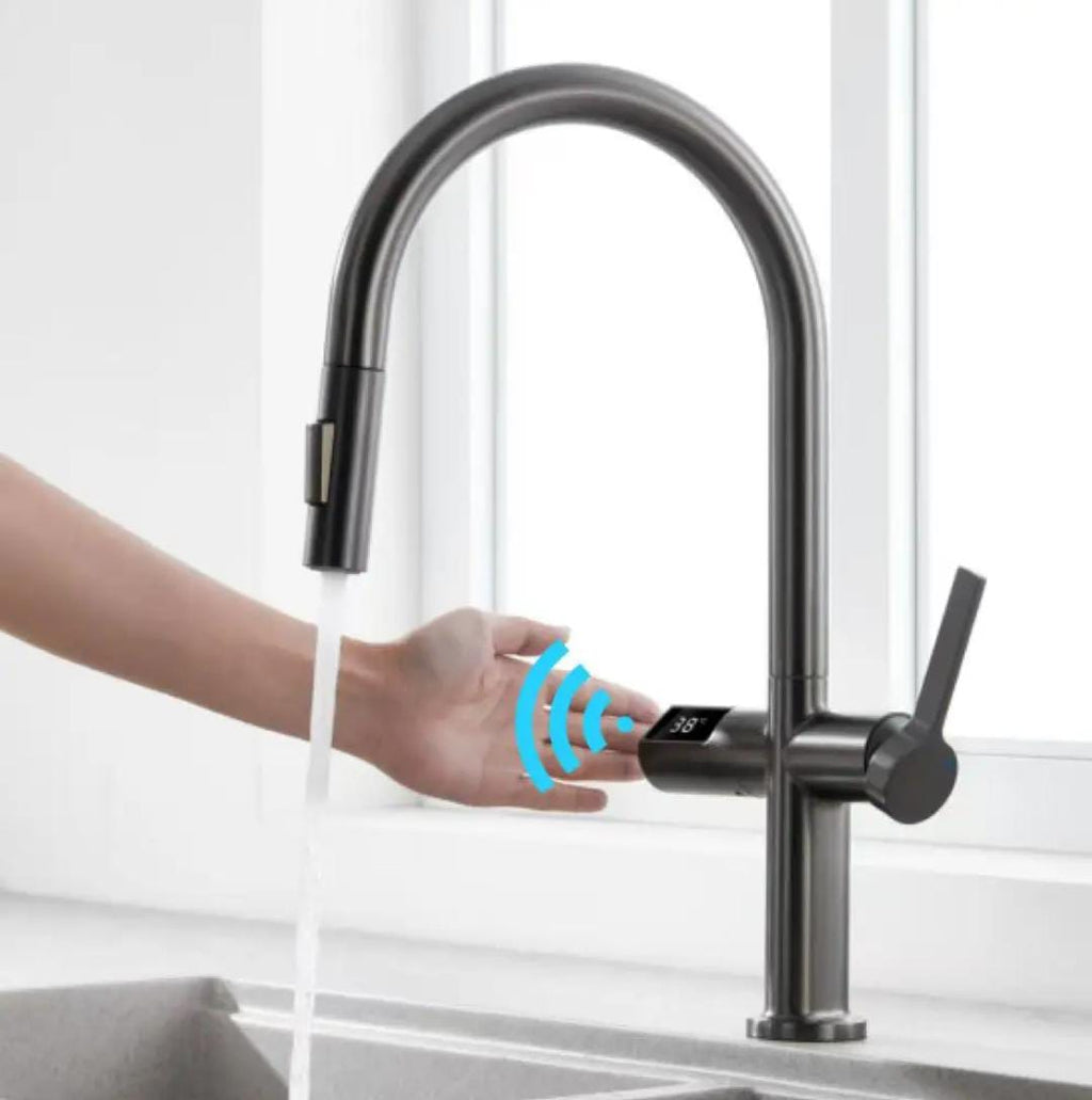 Smart Touchless Sensor Pull-out Kitchen Faucet Mixer Tab With Digital Temp Display