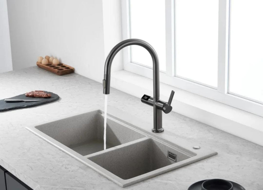 Smart Touchless Sensor Pull-out Kitchen Faucet Mixer Tab With Digital Temp Display
