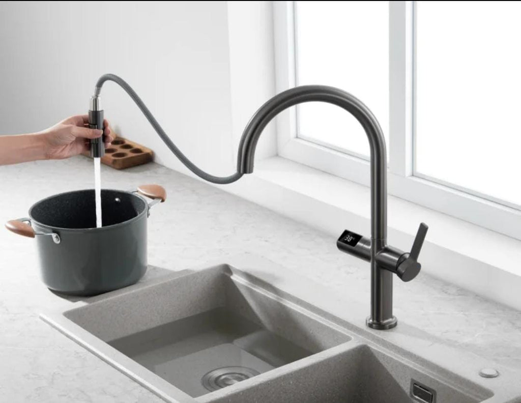 Smart Touchless Sensor Pull-out Kitchen Faucet Mixer Tab With Digital Temp Display