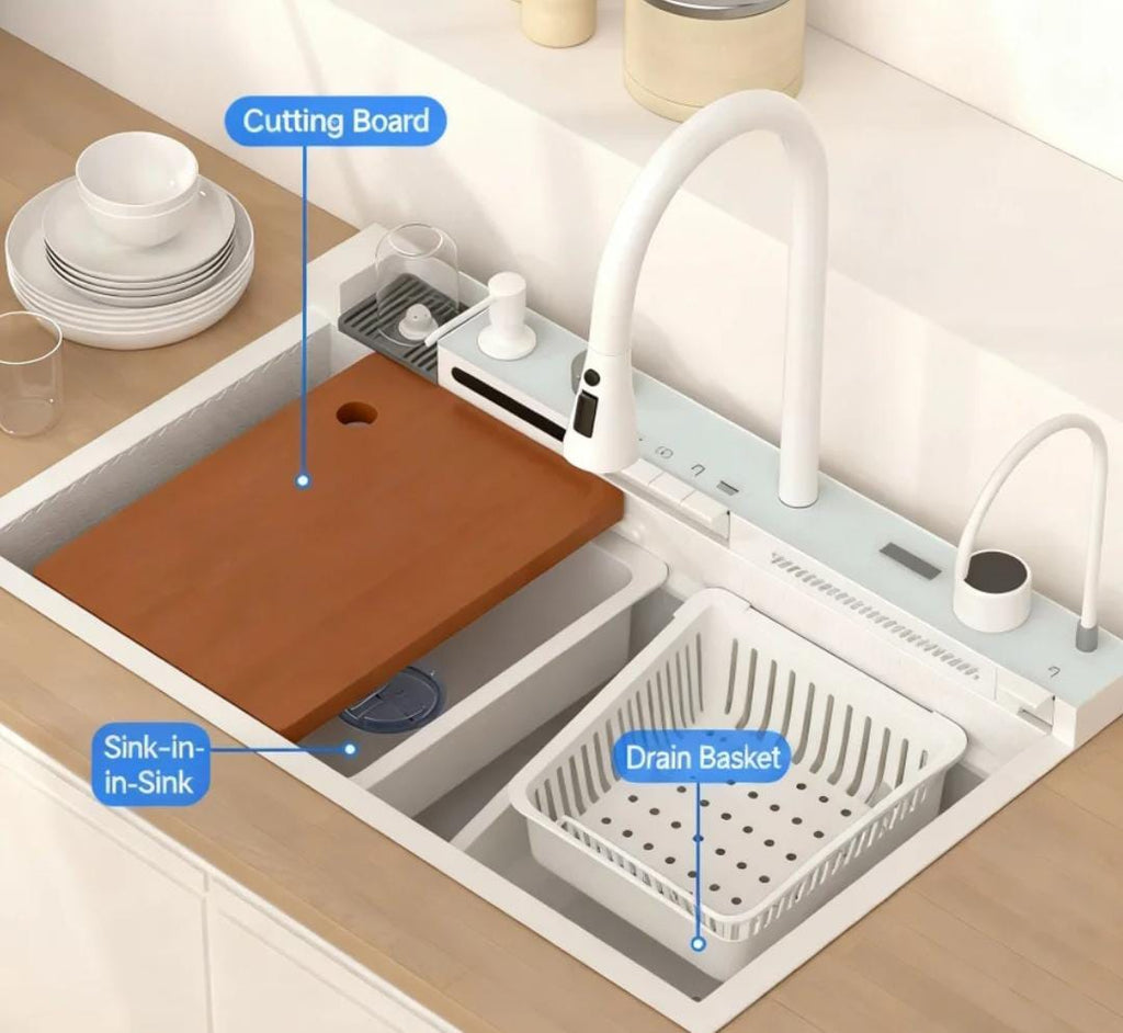 Digital Display Waterfall Deep Kitchen Sink