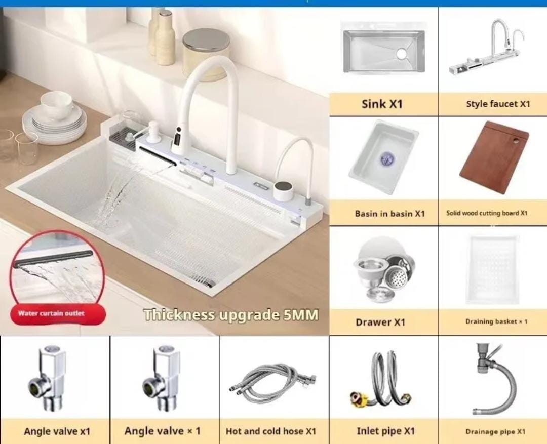 Digital Display Waterfall Deep Kitchen Sink