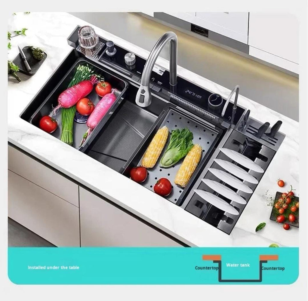 LED Digital Display Kitchen Sink Multifunctional Waterfall