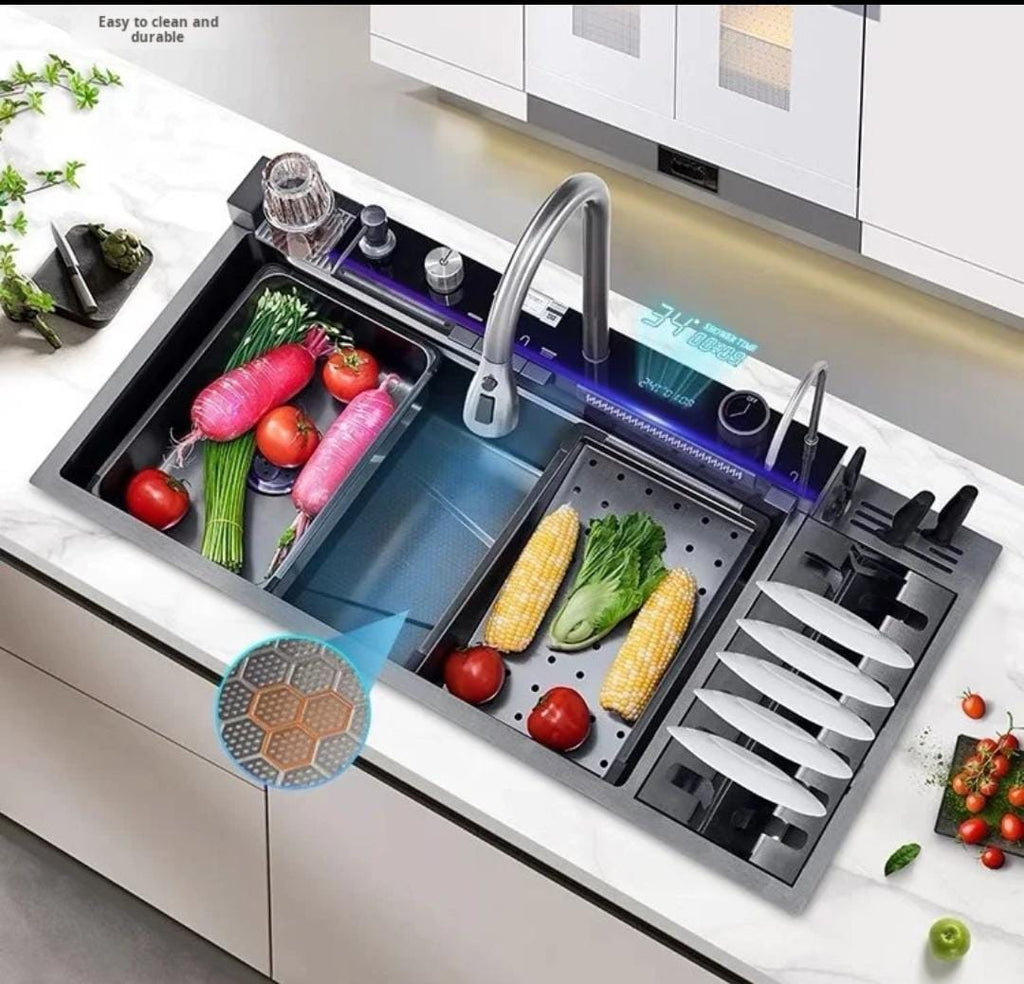 LED Digital Display Kitchen Sink Multifunctional Waterfall