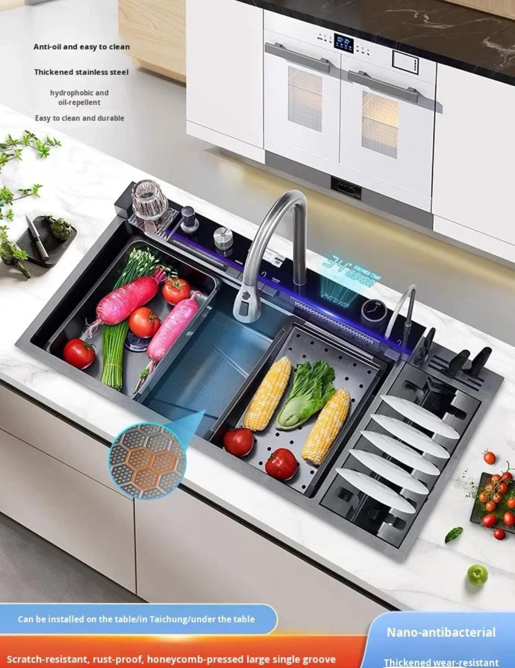 LED Digital Display Kitchen Sink Multifunctional Waterfall