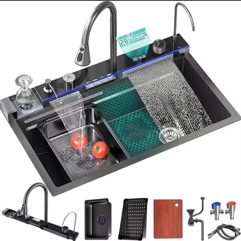 2026 Edition Smart LED Digital Display Kitchen Sink Multifunctional Modern Waterfall